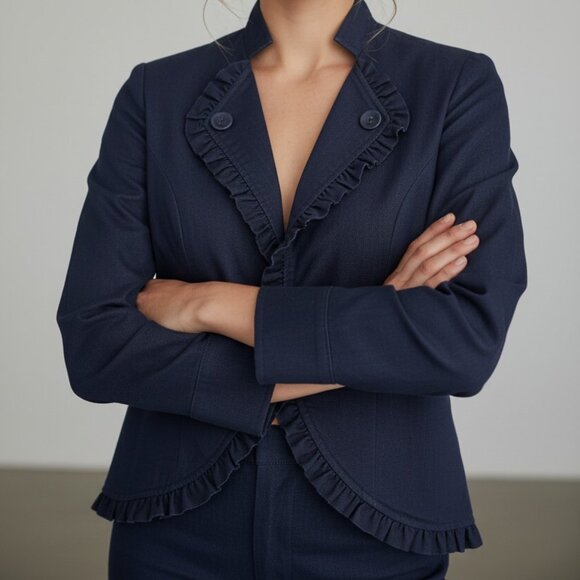 JohnPaulRichard Jackets & Blazers - JPR Dark Blue Ruffled Blazer Jacket S: M - Whimsigoth Transitional Y2K